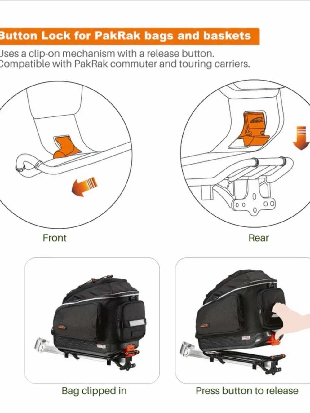 IBERA PakRak Quick-Release Bike Trunk Bag 17L Water-Resistant and Bike Rack